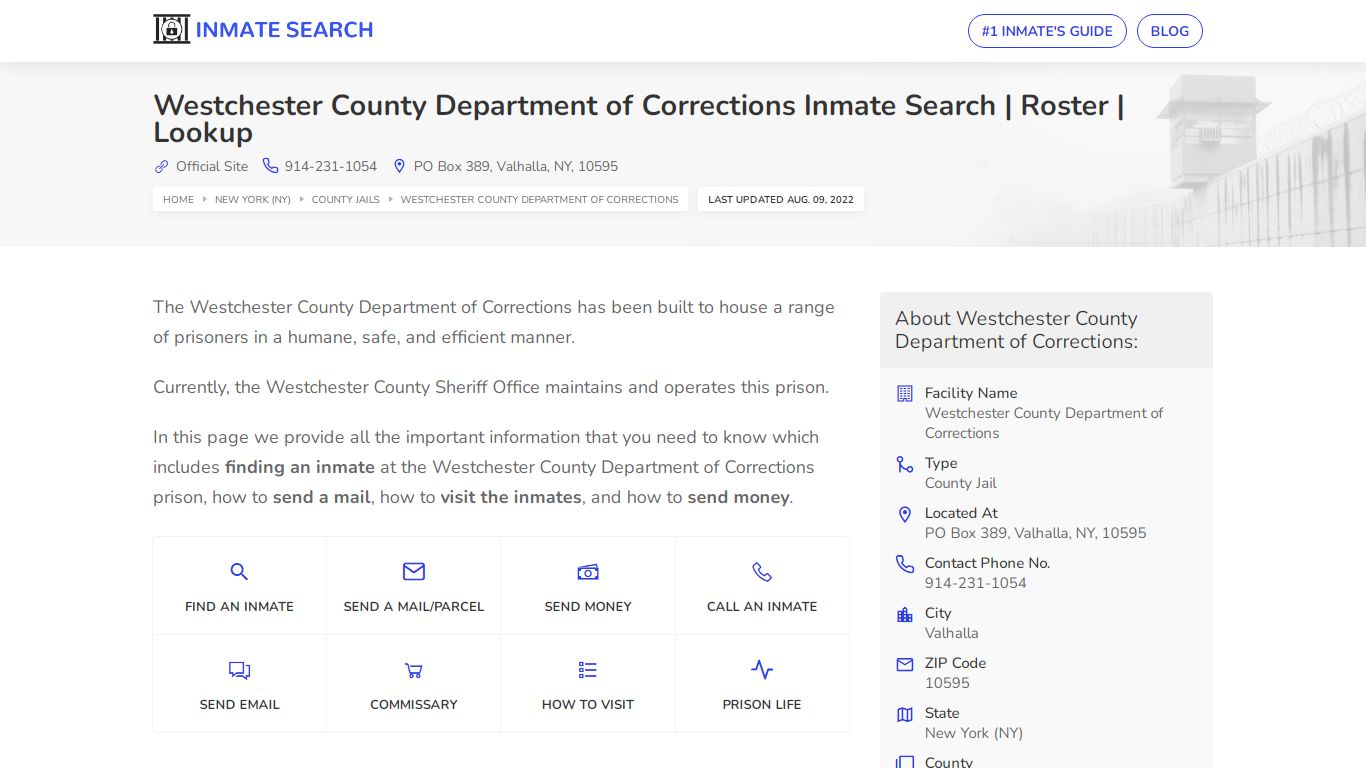 Westchester County Department of Corrections Inmate Search ...